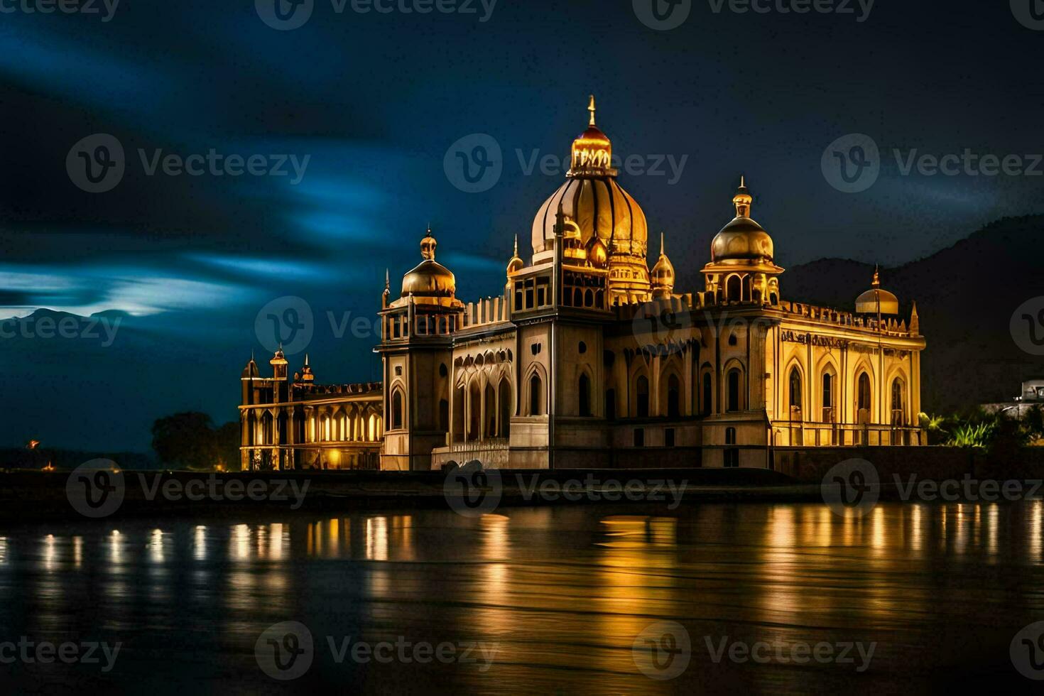 de gyllene tempel på natt. ai-genererad foto