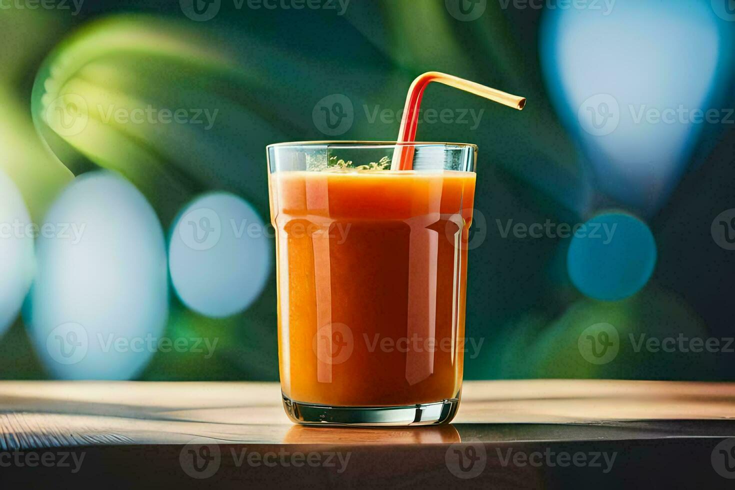 en glas av orange juice med en sugrör. ai-genererad foto