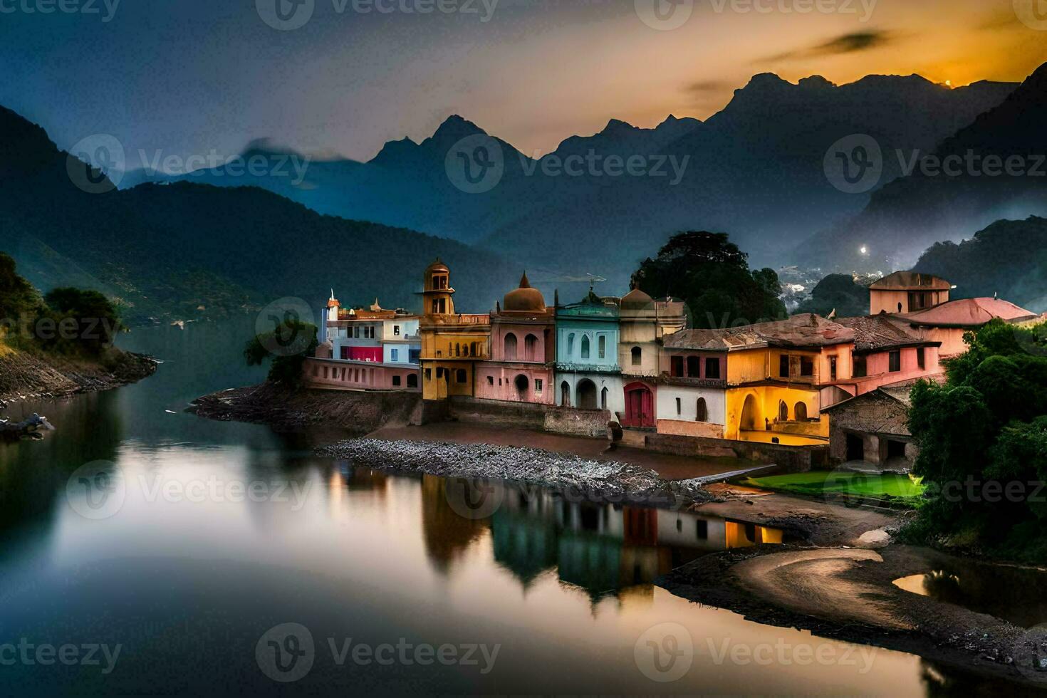 de skön by av rishikesh, Indien. ai-genererad foto