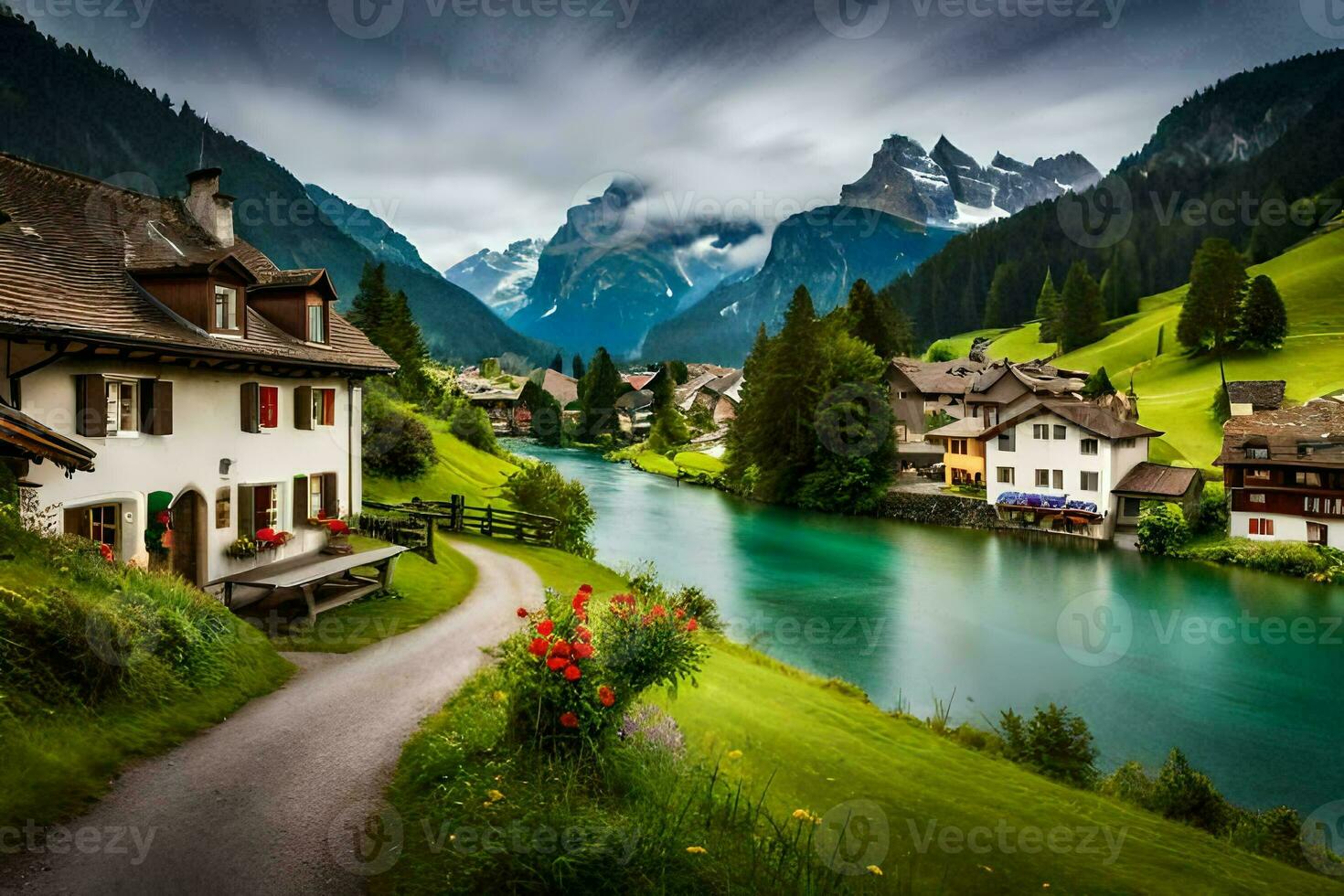 de swiss alperna, schweiz. ai-genererad foto