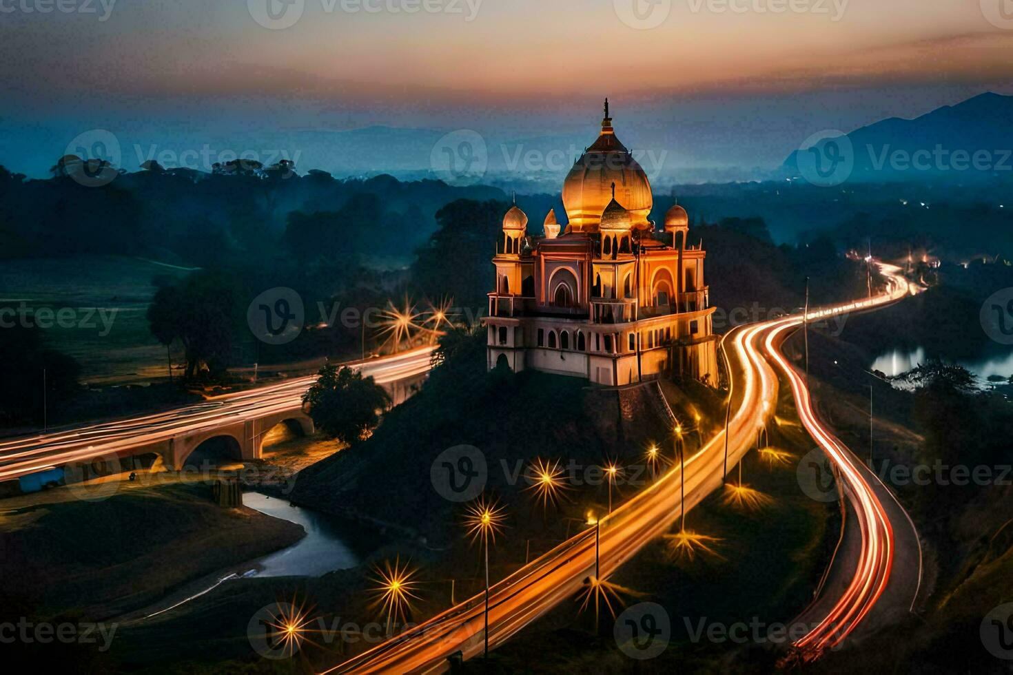 de stad av kolkata på skymning. ai-genererad foto