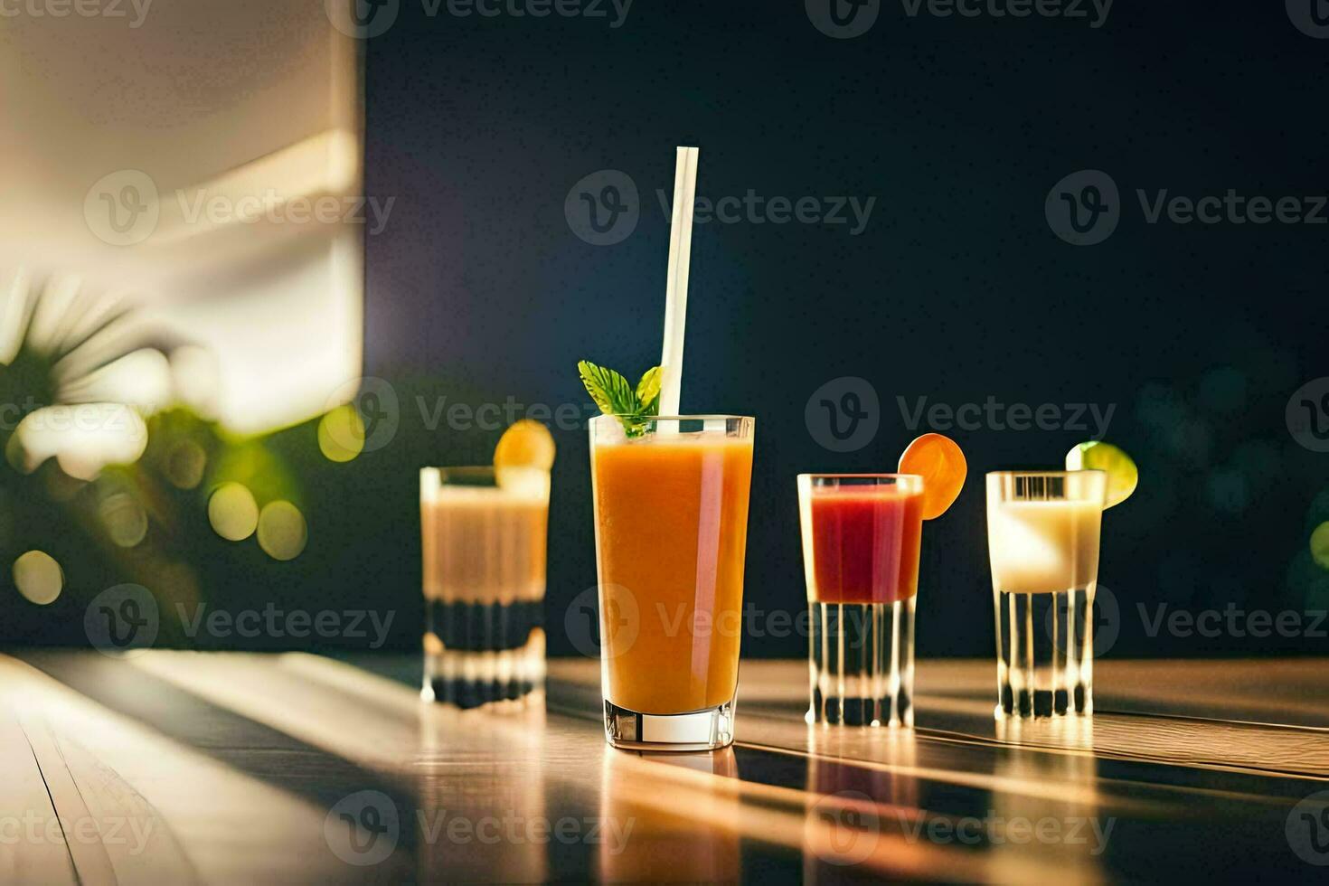 en grupp av drycker på en tabell. ai-genererad foto