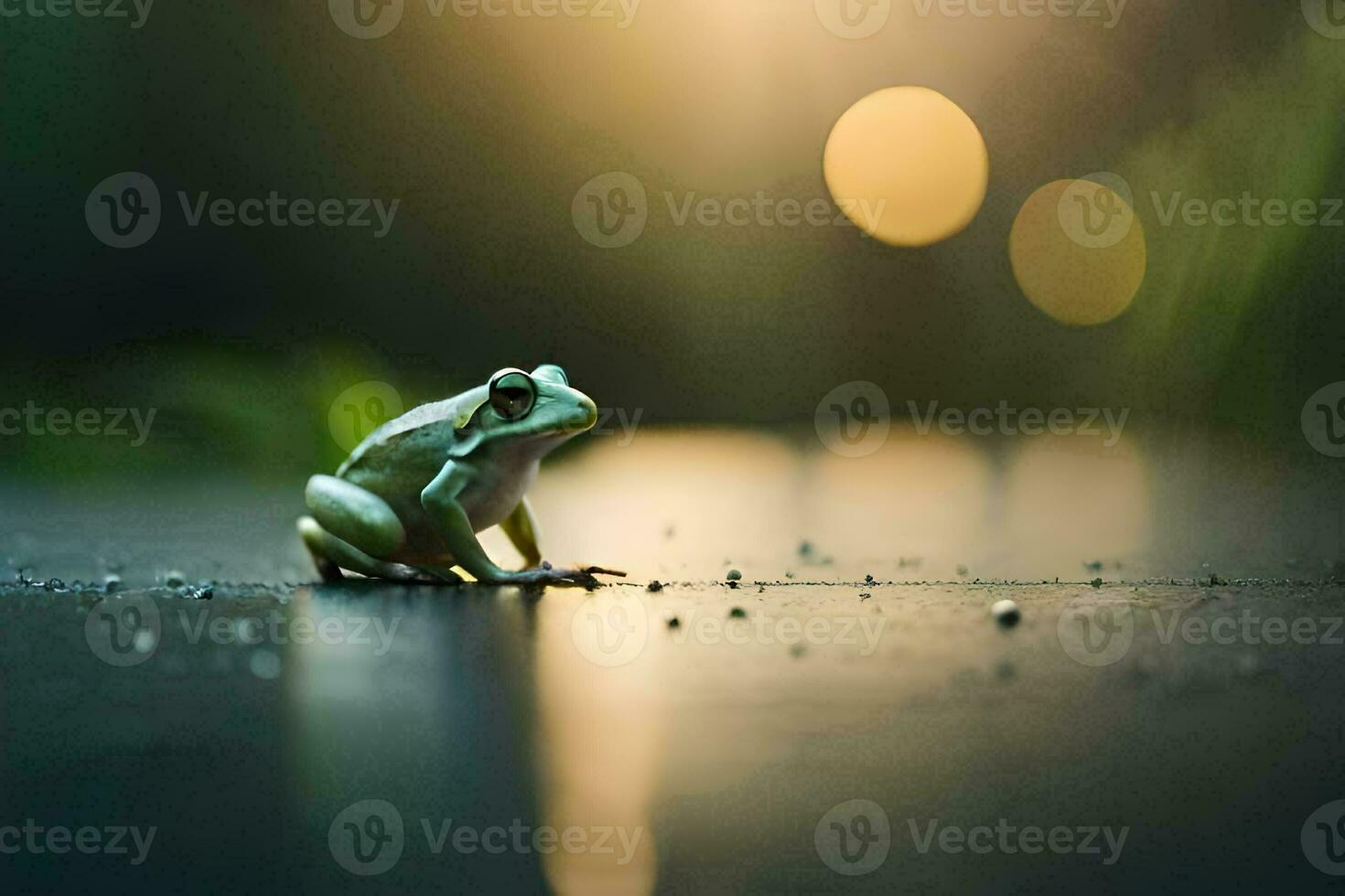 en groda Sammanträde på de jord i de regn. ai-genererad foto