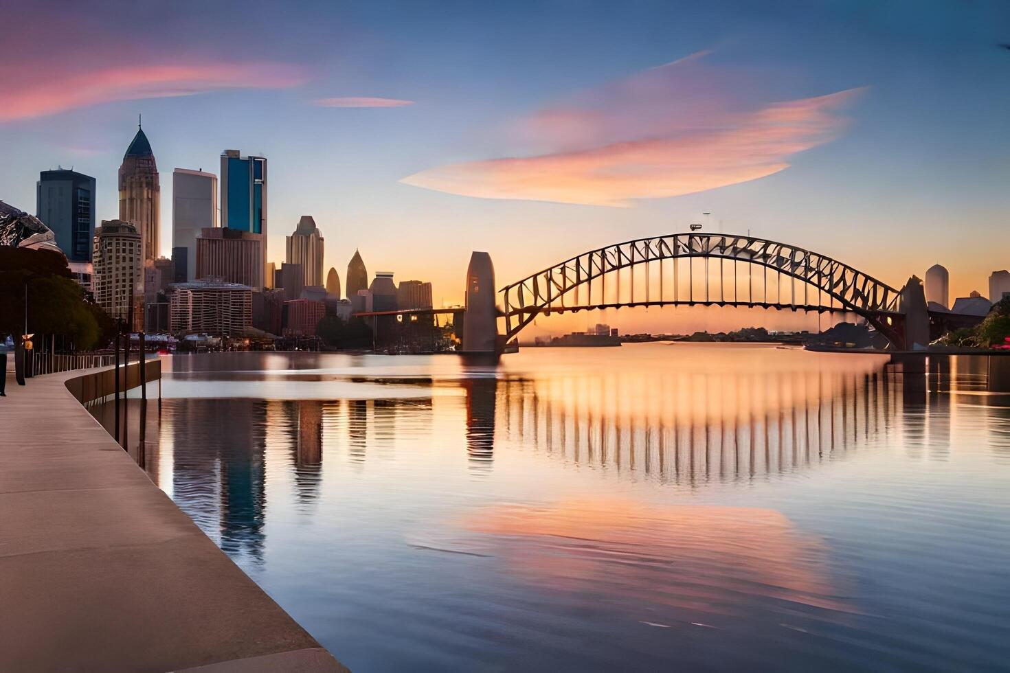 sydney horisont på solnedgång. ai-genererad foto