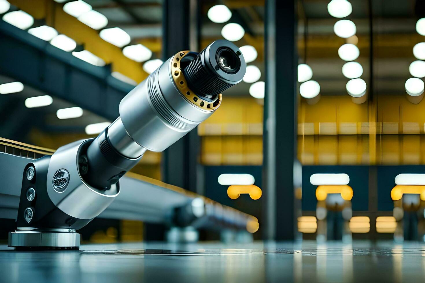 en robot ärm är Sammanträde på en tabell i en fabrik. ai-genererad foto
