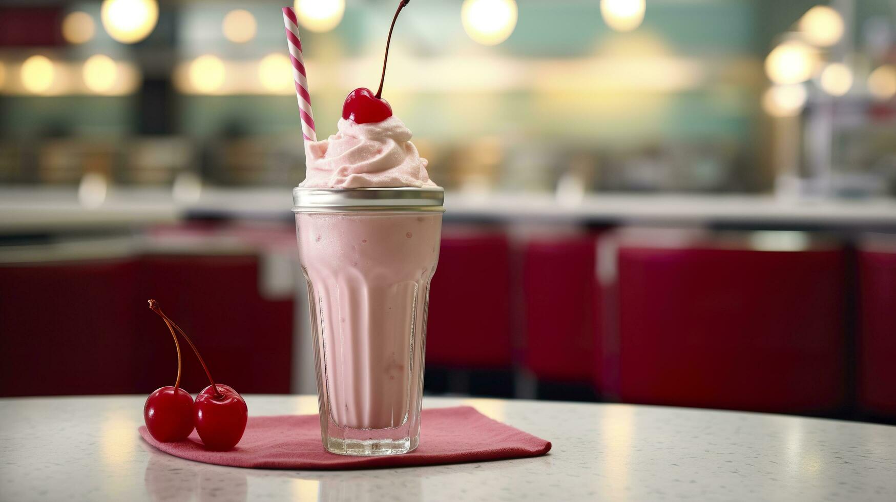 körsbär milkshake i en klassisk amerikan diner. mat fotografi begrepp. generativ ai foto