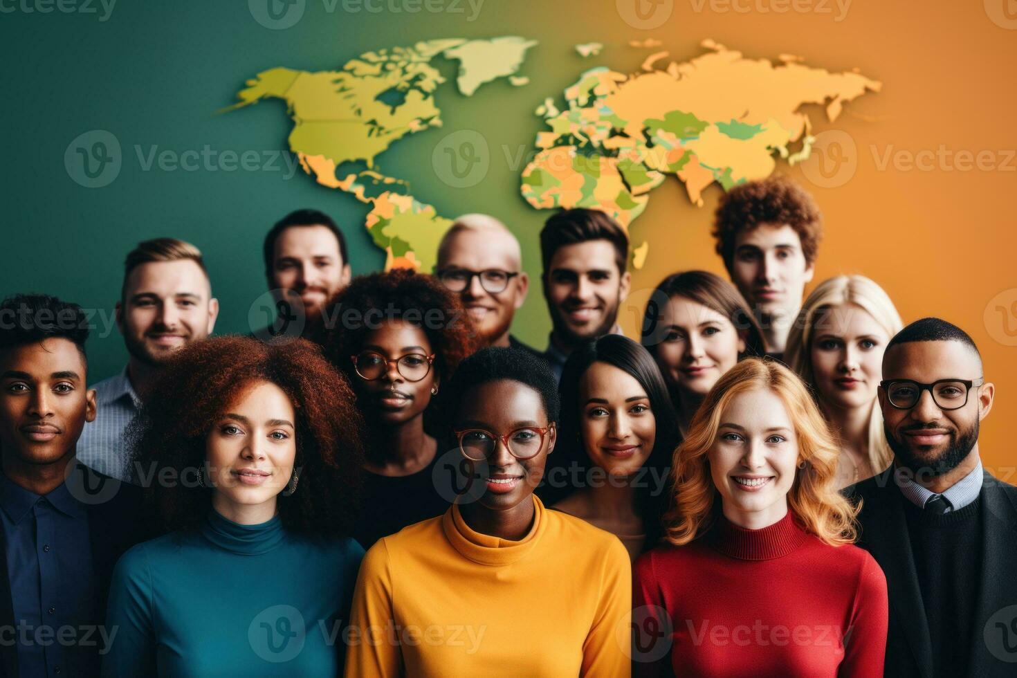 grupp av annorlunda etniciteter. internationell dag kontor bakgrund. generativ ai foto