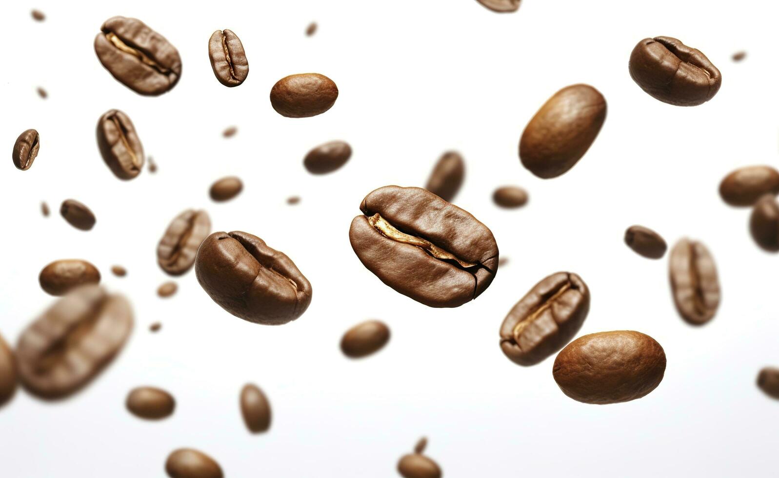 kaffe böna flygande på vit bakgrund, 3d illustration. generativ ai foto