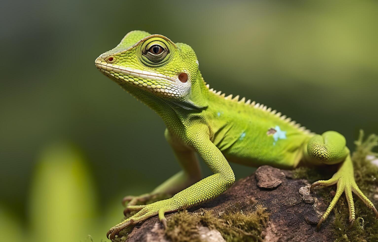 bronkocela cristatella, också känd som de grön naken ödla. generativ ai foto