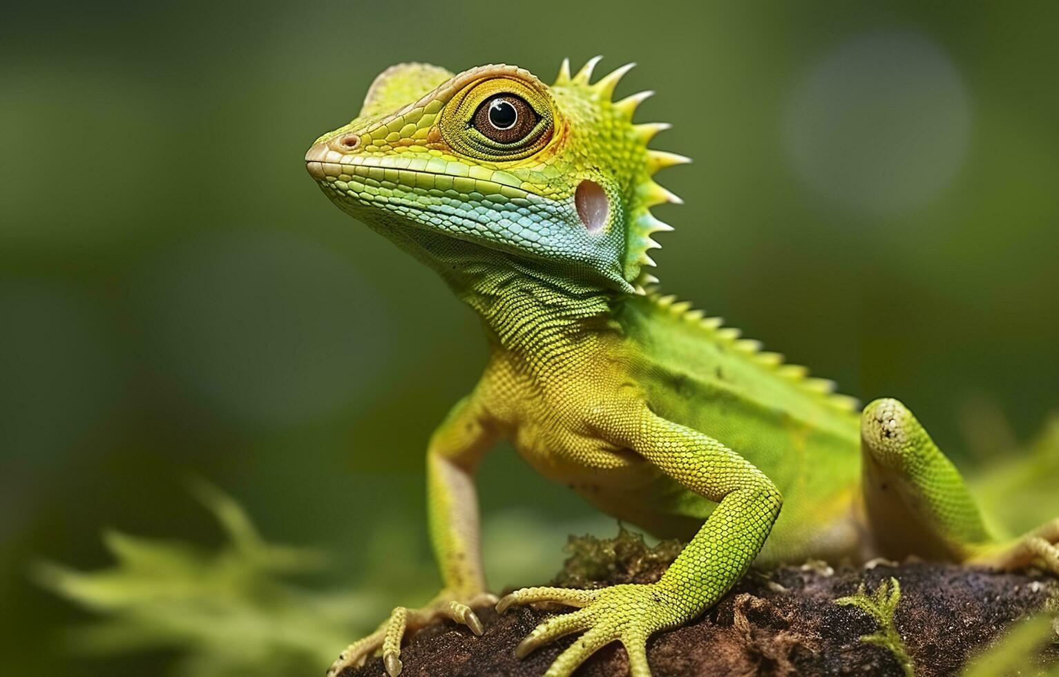 bronkocela cristatella, också känd som de grön naken ödla. generativ ai foto