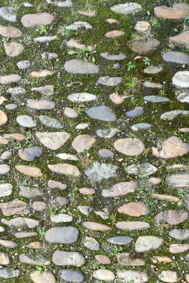 gammal kullersten trottoar bakgrund textur foto