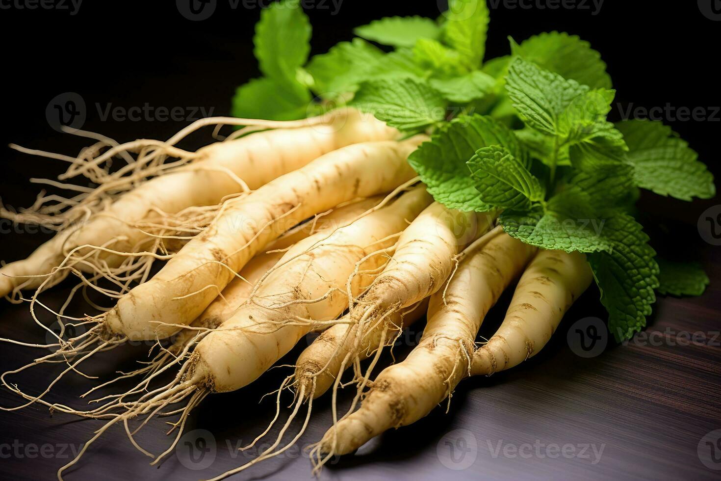 foton av ginseng i inomhus- Foto studio ai genererad