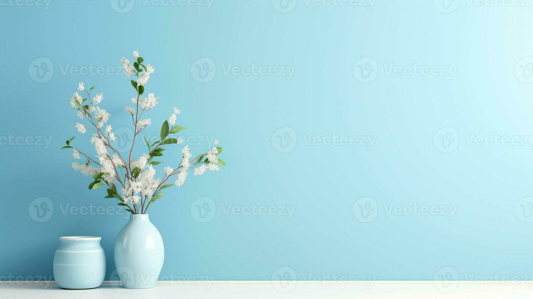 pott av blommor på en minimalistisk blå bakgrund. skapas med generativ ai foto