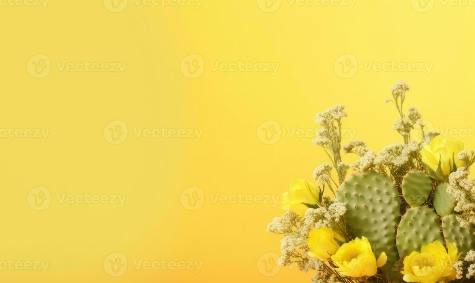 glad fortfarande liv av en livlig blomma bukett och kaktusar. ai generativ foto