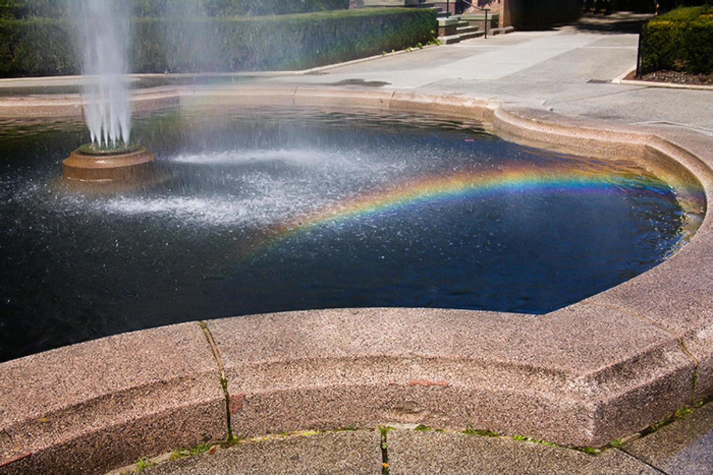 fontän i central park new york med regnbåge foto