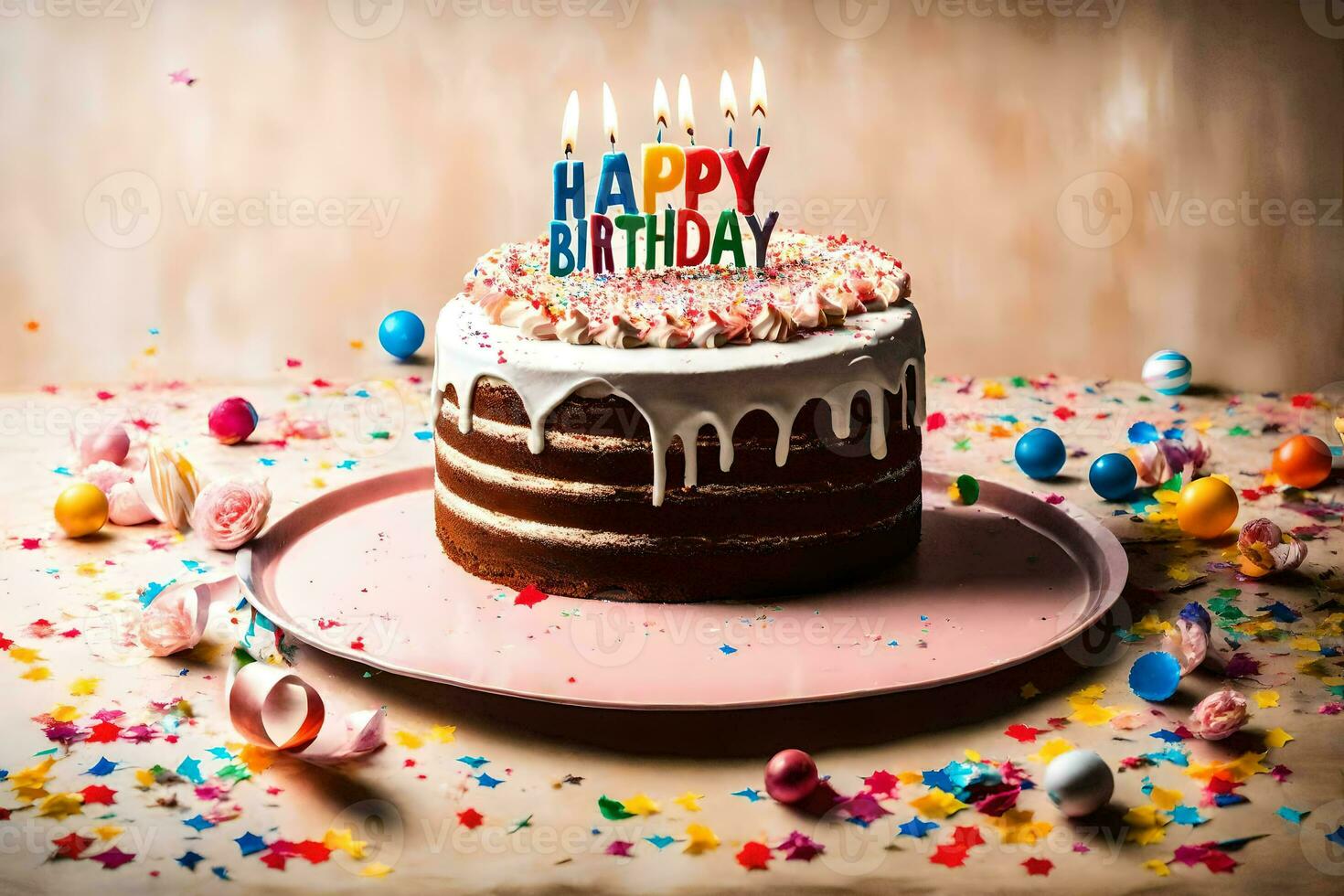 Lycklig födelsedag kaka med ljus. ai-genererad foto