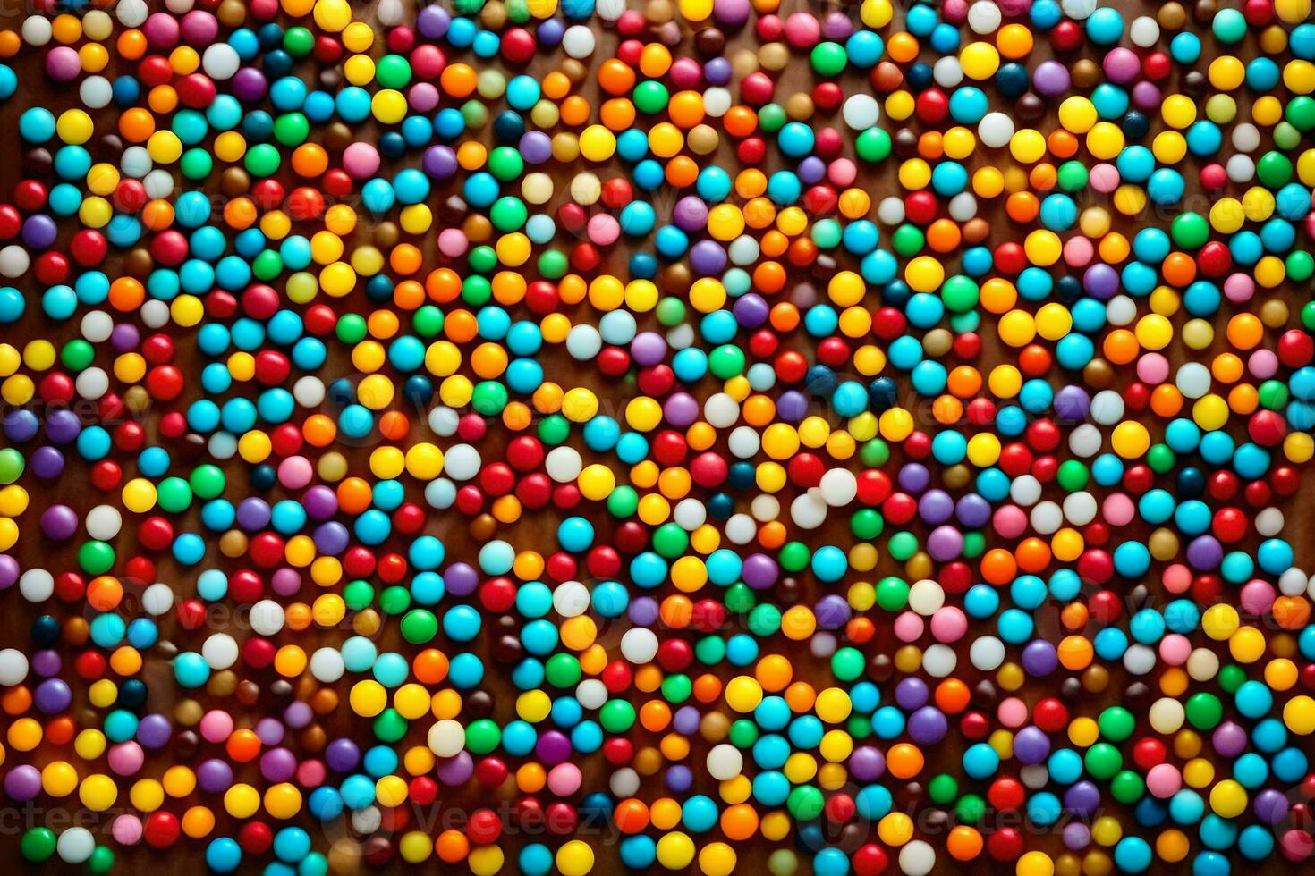 en stor belopp av färgrik godis bollar är spridd på en svart bakgrund. ai-genererad foto