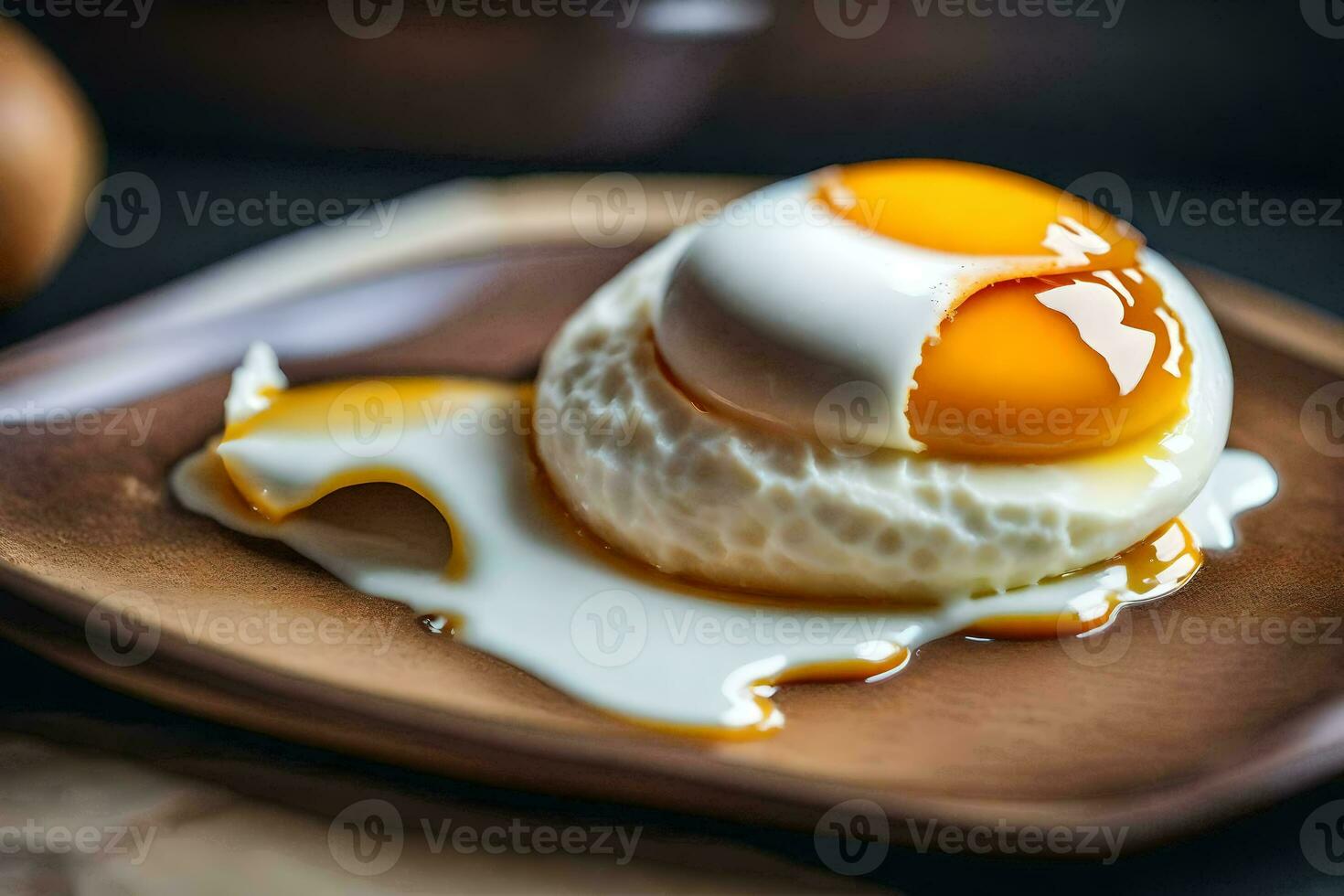ett ägg på en tallrik med en sked. ai-genererad foto