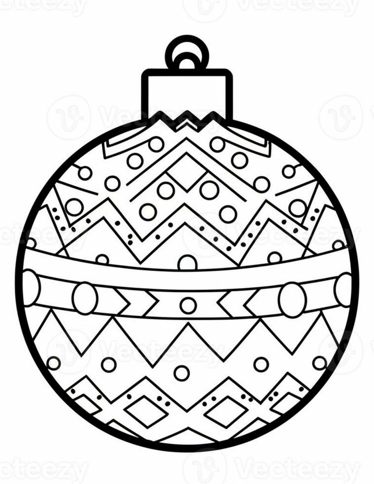 svart och vit färg sida för barn med en jul träd struntsak foto