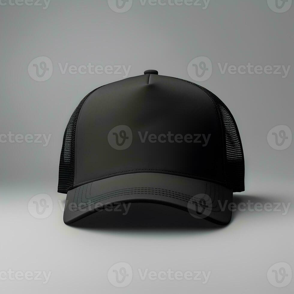 svart trucker hatt mockup, främre se, generativ ai foto