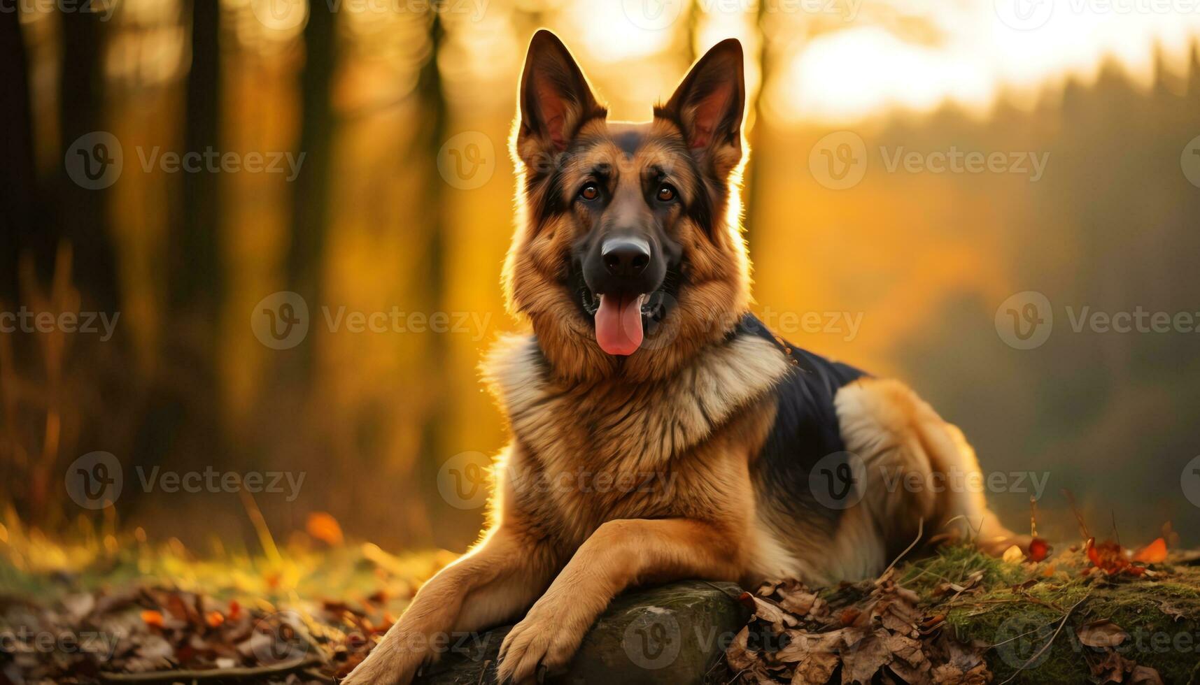 gyllene retriever hund om i gräs på solnedgång ai genererad foto