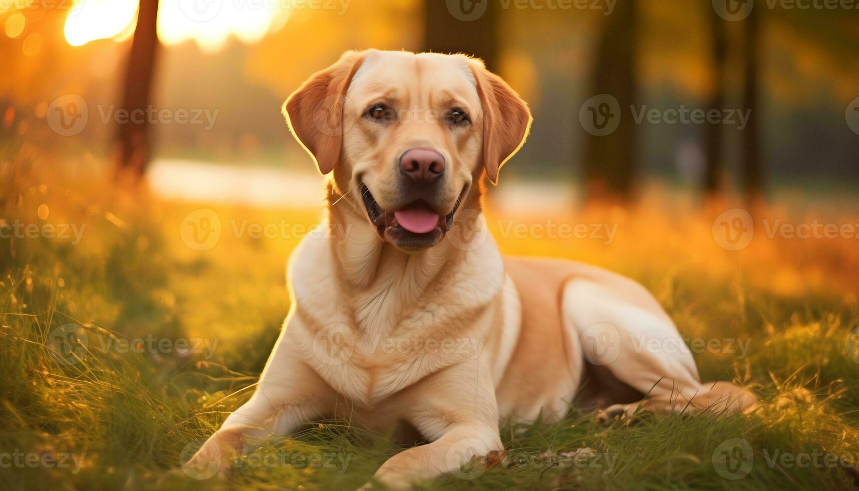 en gul labb hund om i de gräs ai genererad foto