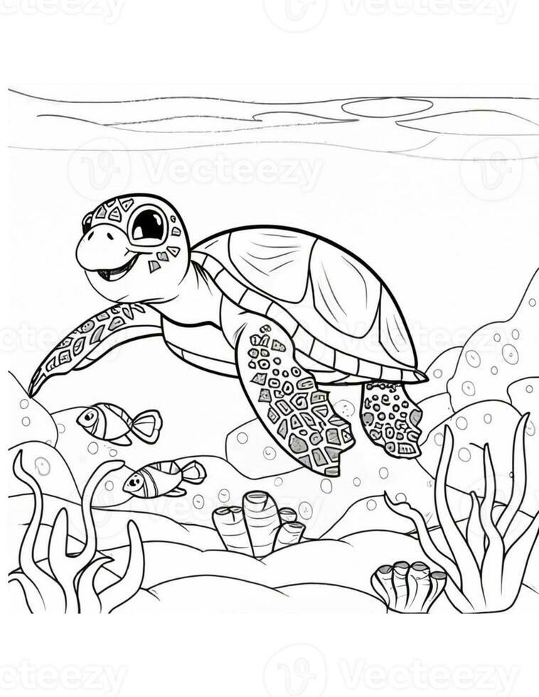 färg bok för barn hav sköldpadda simning i vatten foto