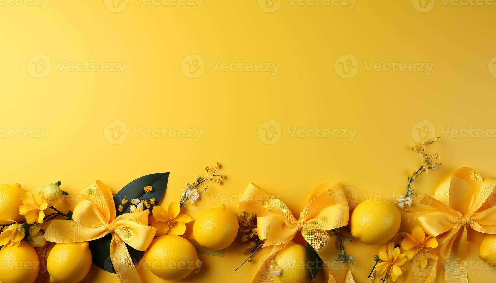 citron- och blommor på gul bakgrund ai genererad foto