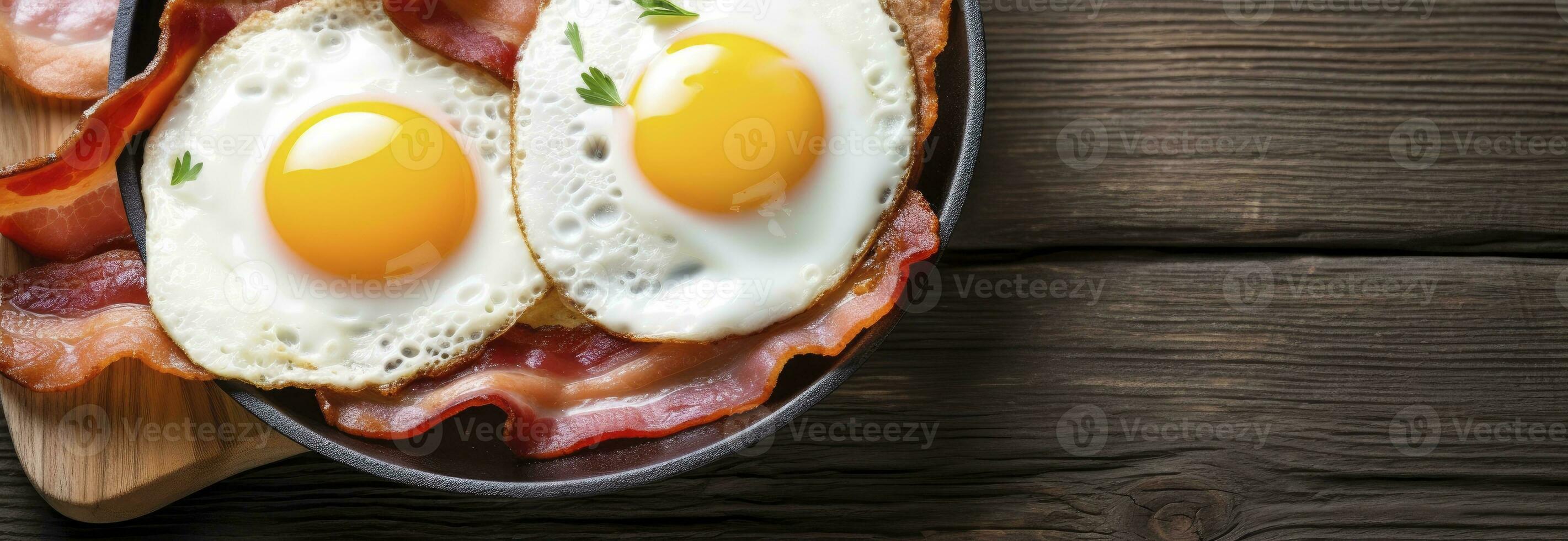 friterad ägg och bacon. ai genererad foto