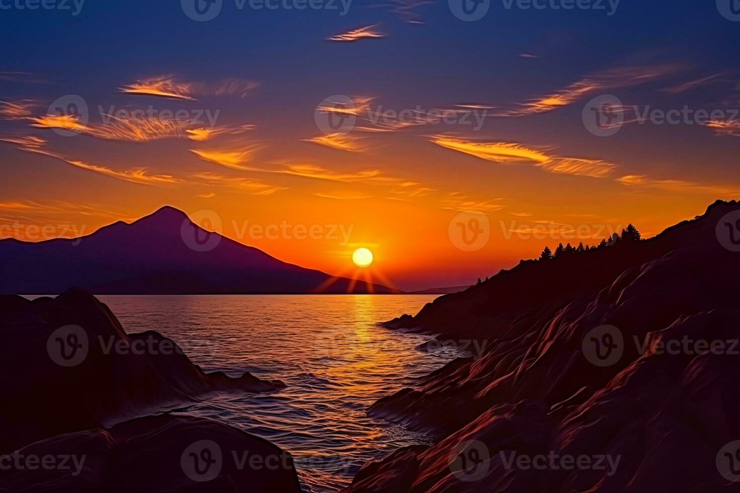solnedgång på de hav Strand , genererad förbi ai foto