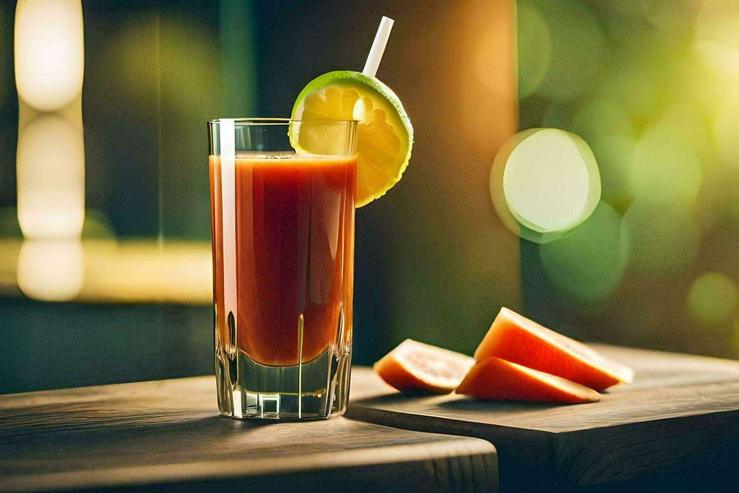 en glas av orange juice med en skiva av vattenmelon. ai-genererad foto