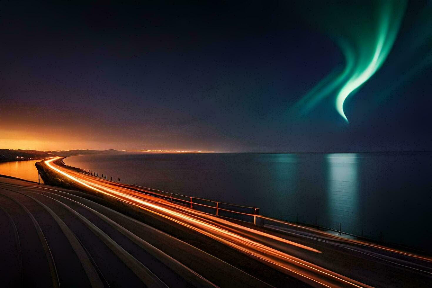 de aurora borealis lampor upp de himmel över de hav. ai-genererad foto