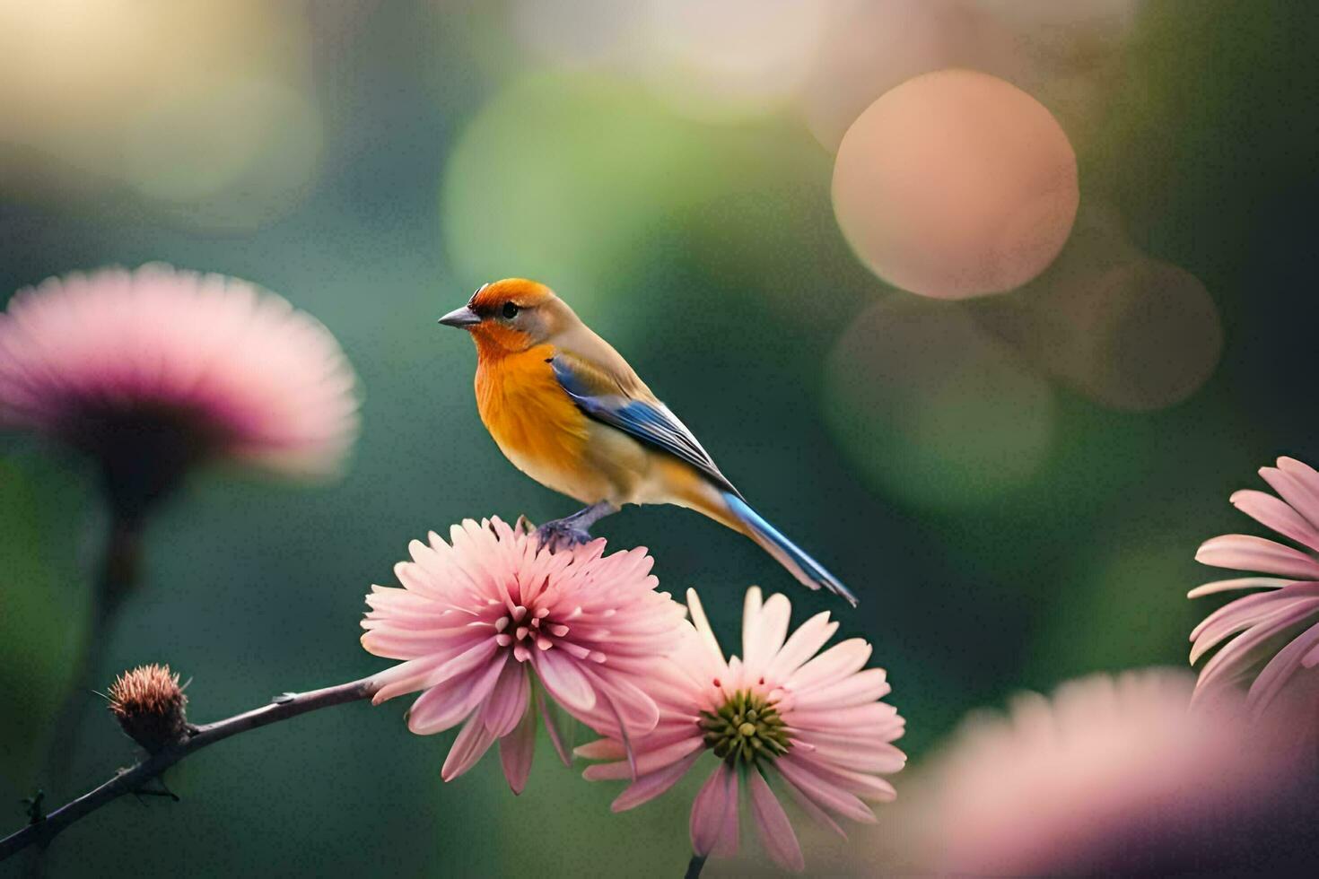 Foto tapet de himmel, blommor, fågel, natur, de fågel, natur, de fågel,. ai-genererad