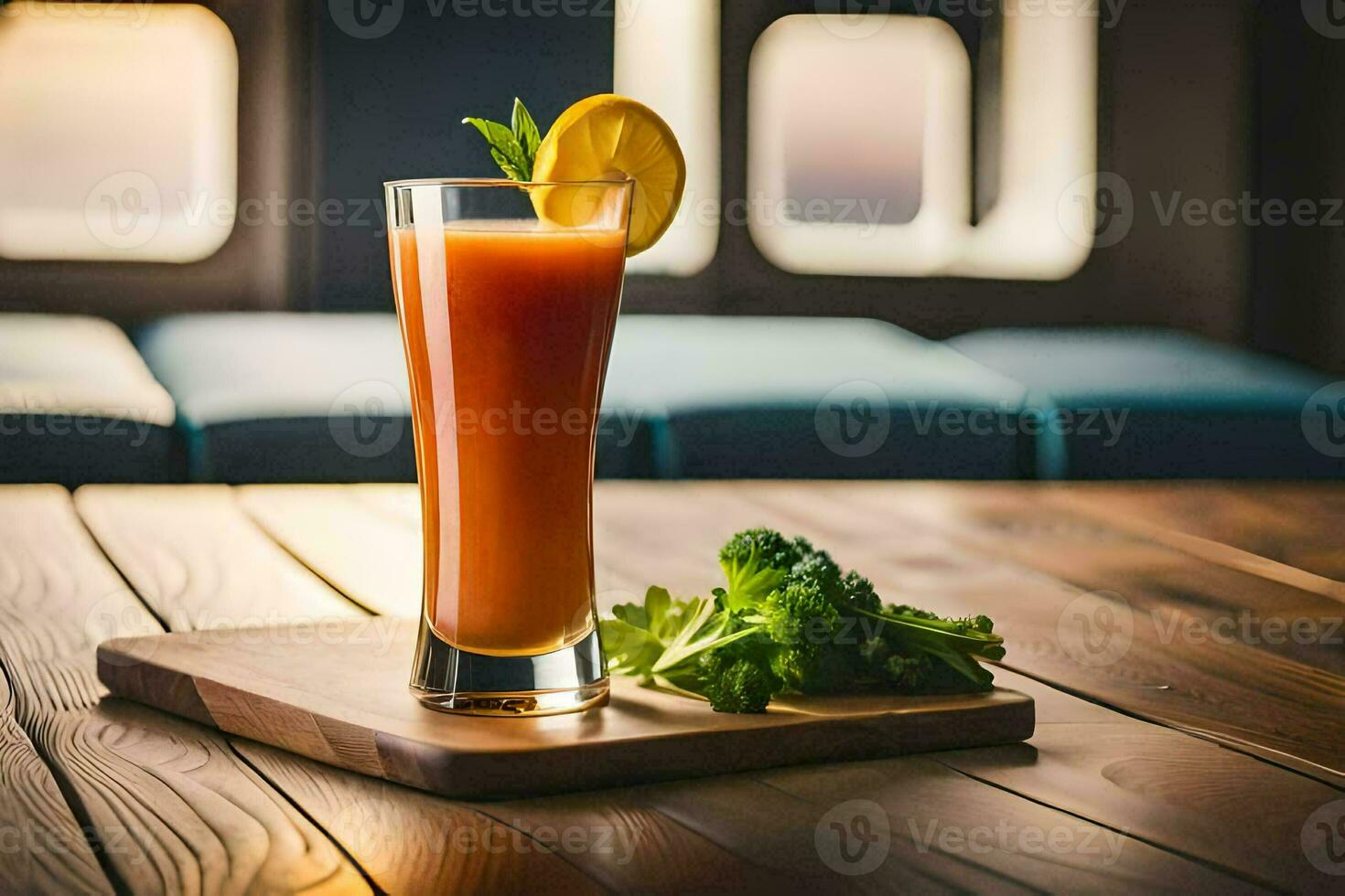en glas av juice med en citron- skiva på topp. ai-genererad foto