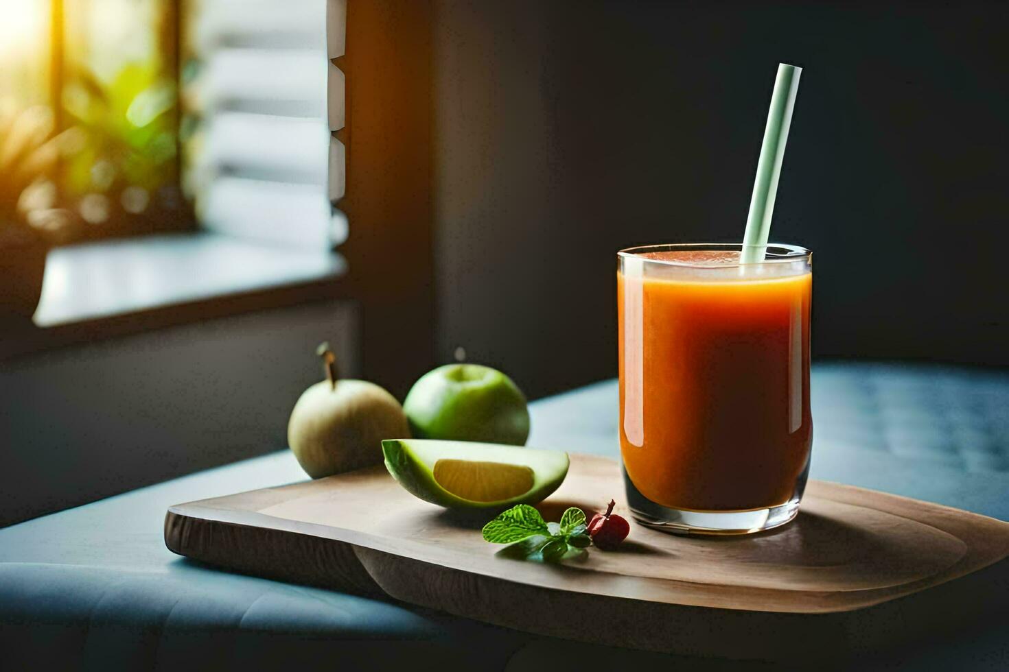 en glas av juice med kalk och en kalk kil. ai-genererad foto