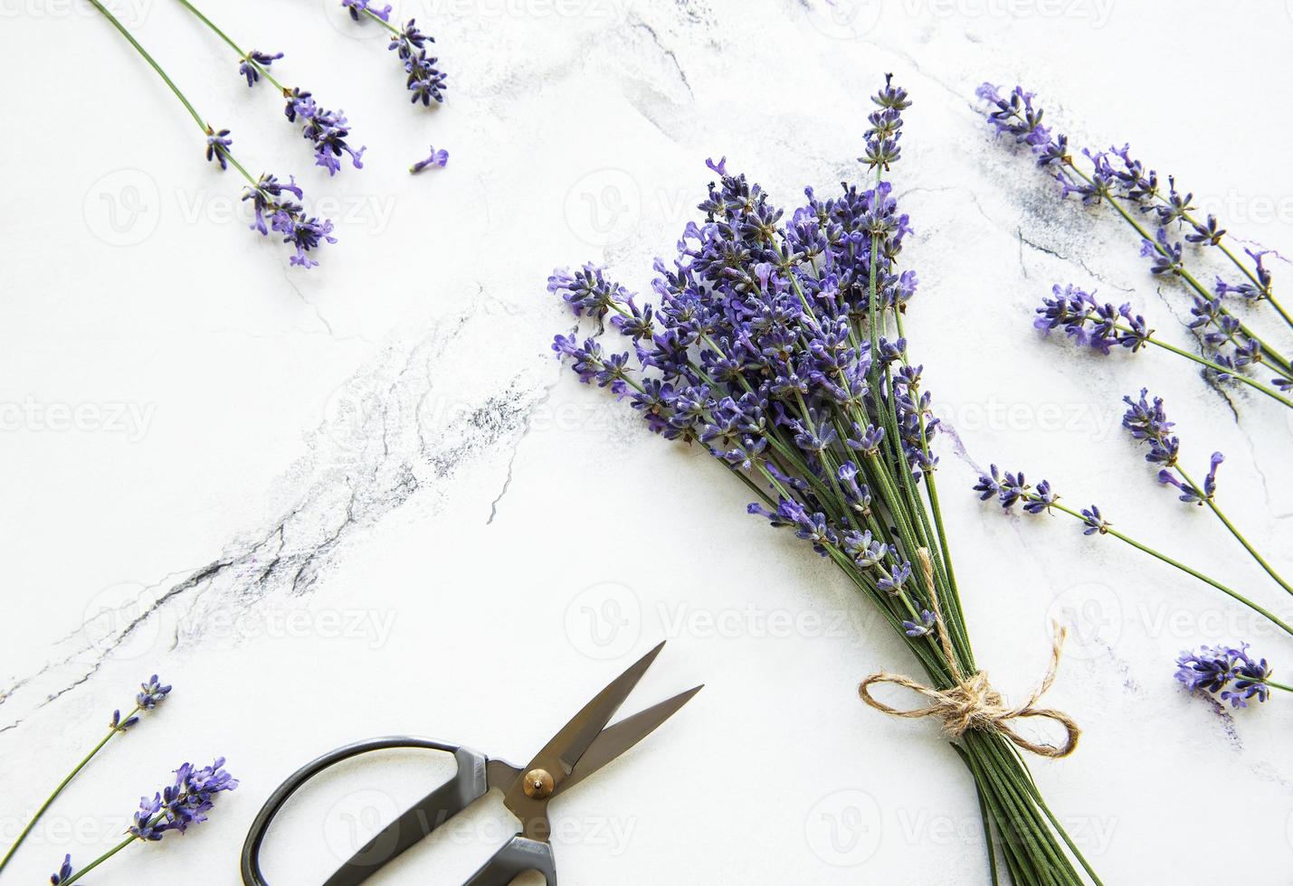 lavendelblommor, sax och rep foto