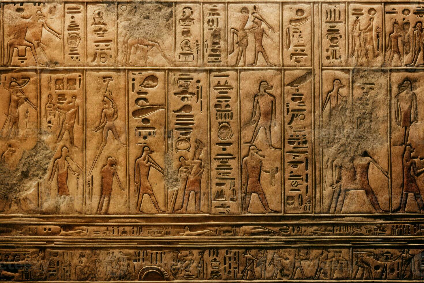 egyptisk hieroglyfer gammal vägg konst. generera ai foto