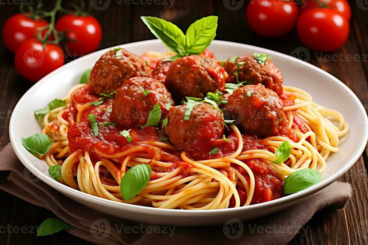 pasta spaghetti och köttbullar. ai generativ foto