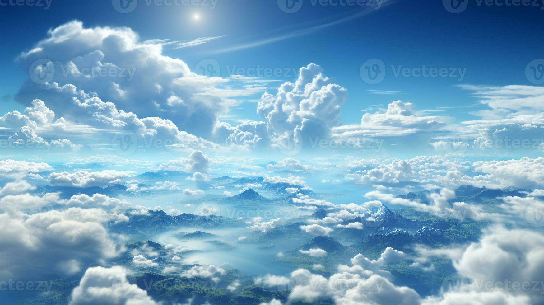 ai genererad solig dag blå himmel med moln Foto