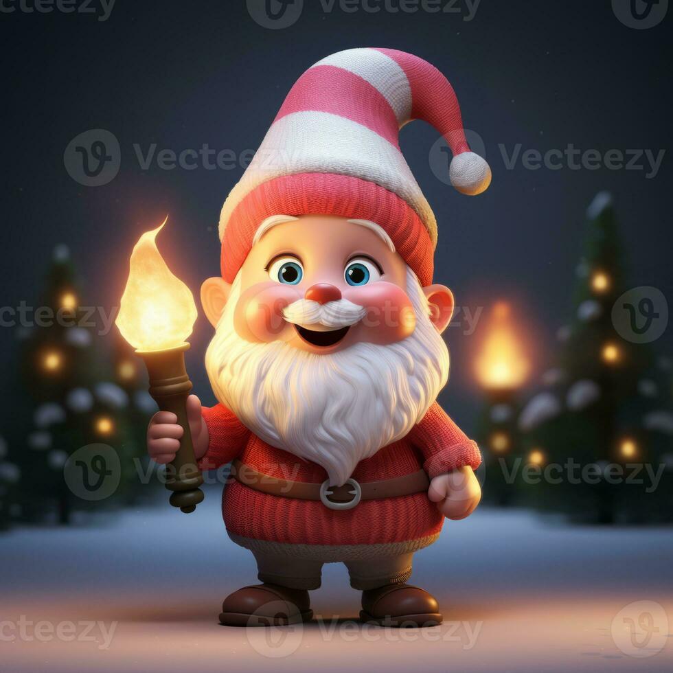 ai genererad söt jul gnome på en ny år bakgrund. foto