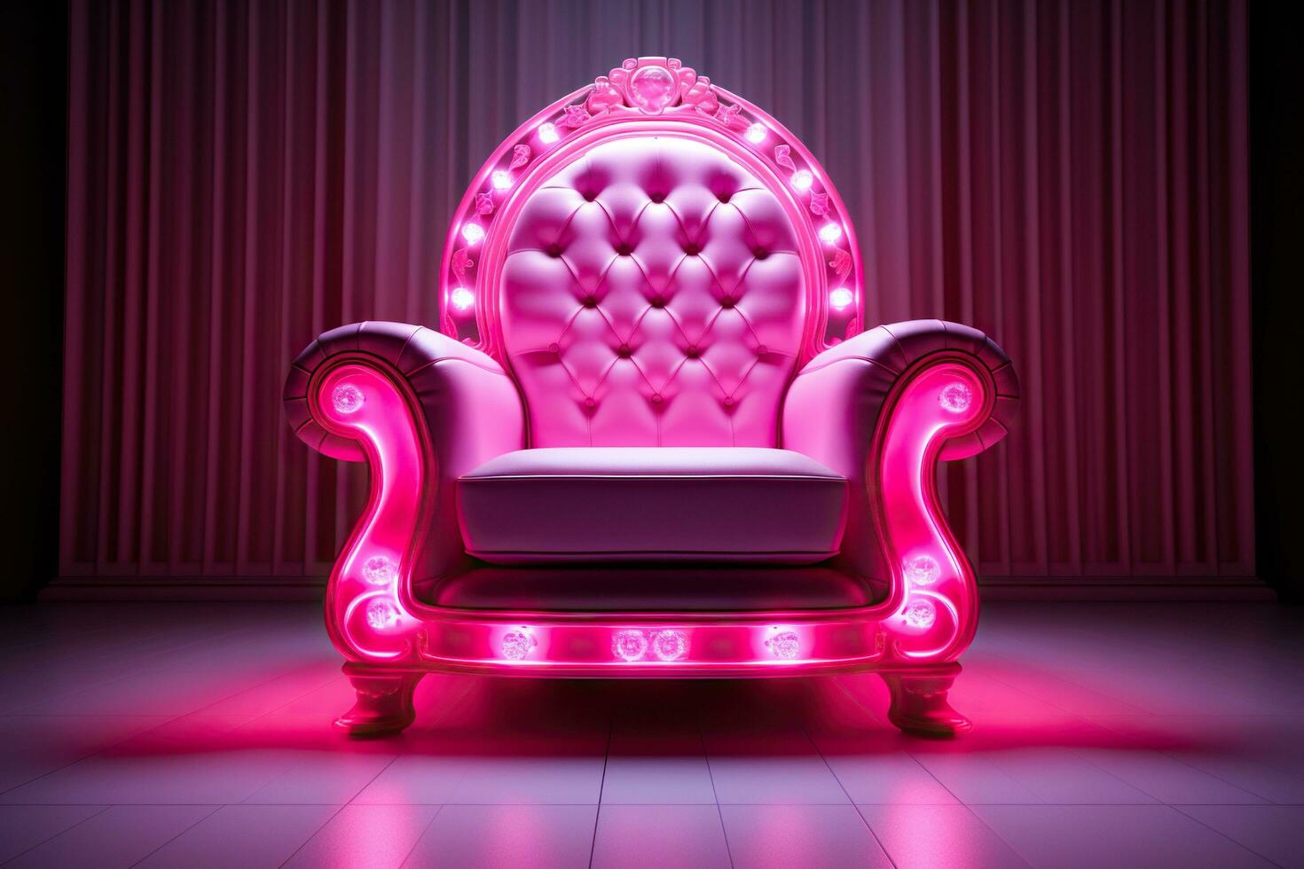 lyxig rosa stol med rosa belysning och neon belysning i en rymlig rum. generativ ai foto