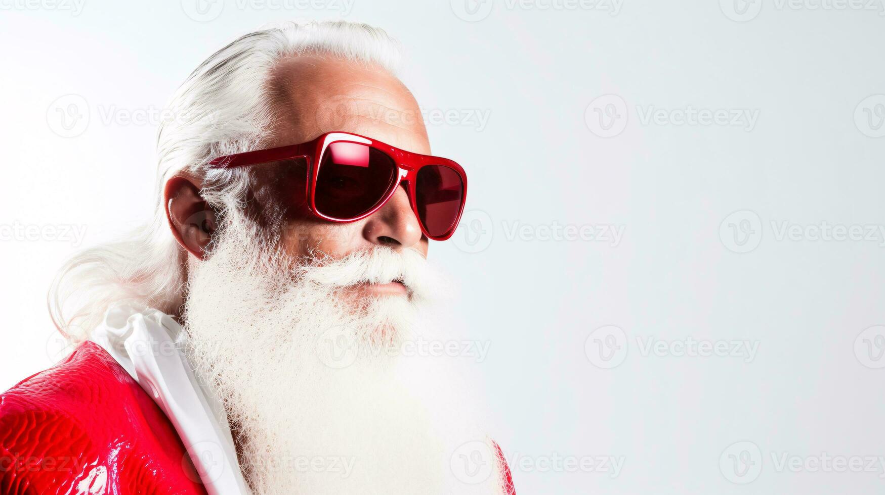 ai generativ stänga upp porträtt av Häftigt hipster santa med nyanser, solglasögon foto