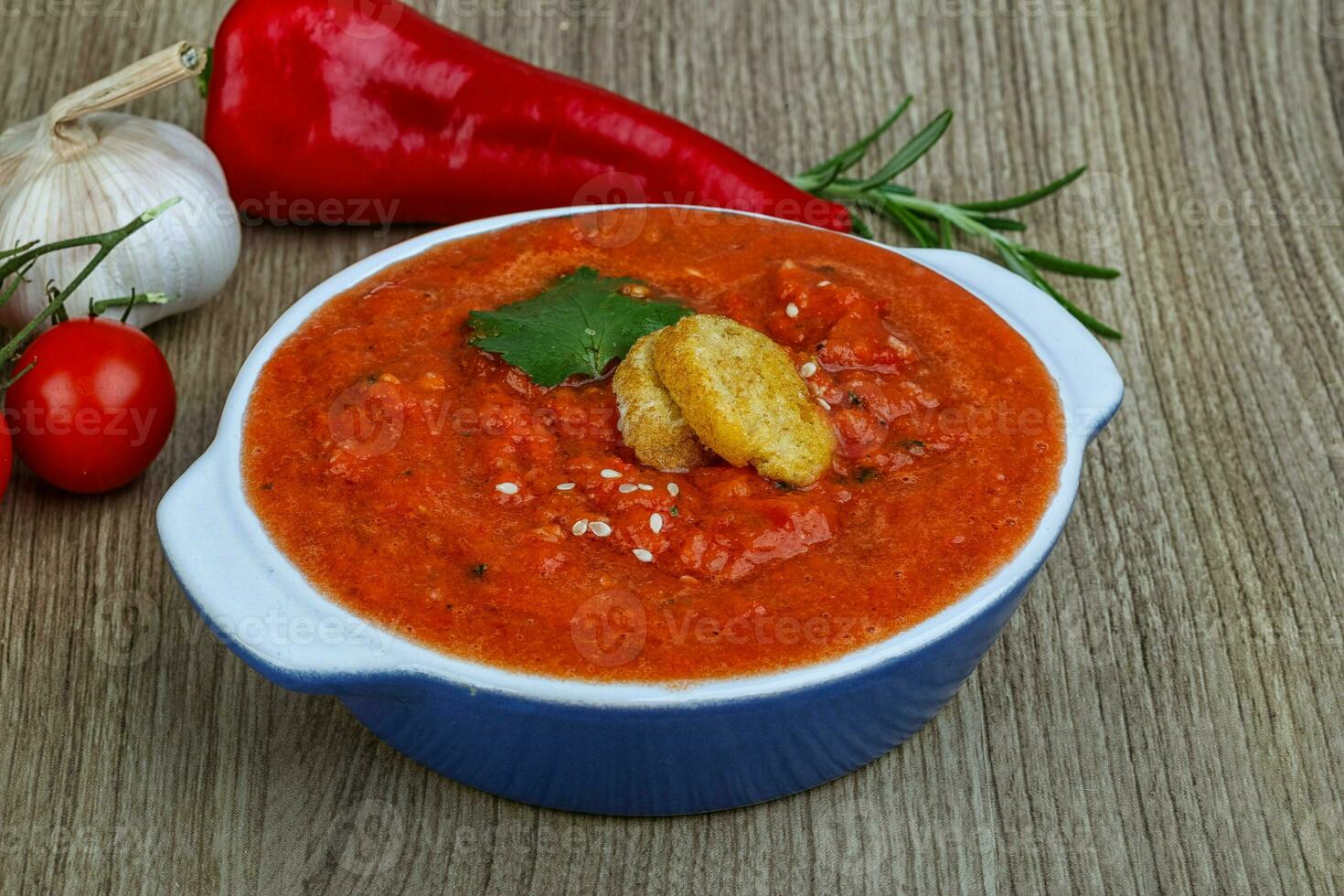 spansk traditionell soppa - gazpacho foto