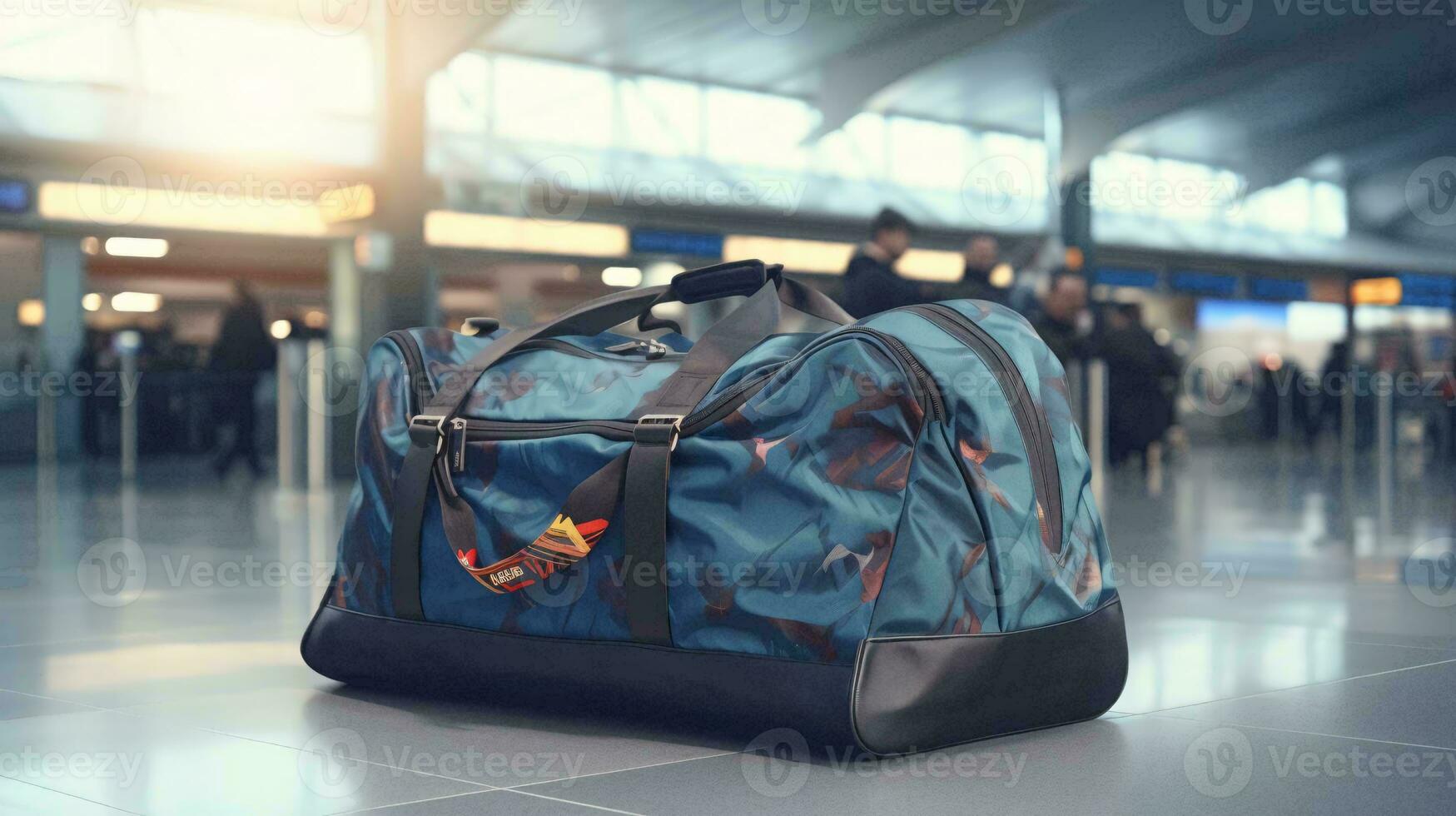 en ryggsäck på en transportband bälte ai genererad foto