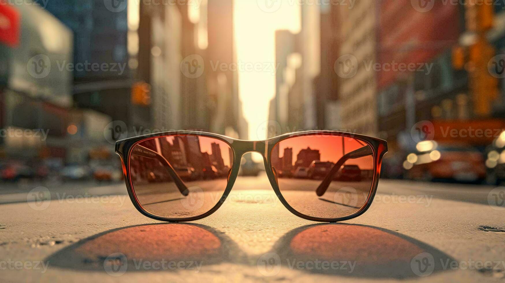 en par av solglasögon på en gata ai genererad foto