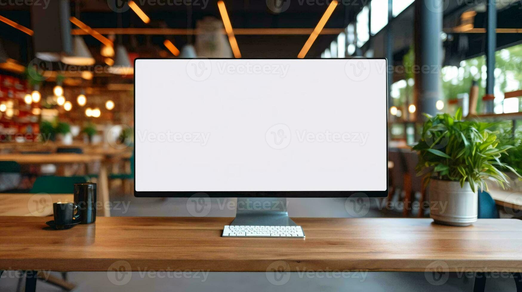 en dator på en tabell ai genererad foto