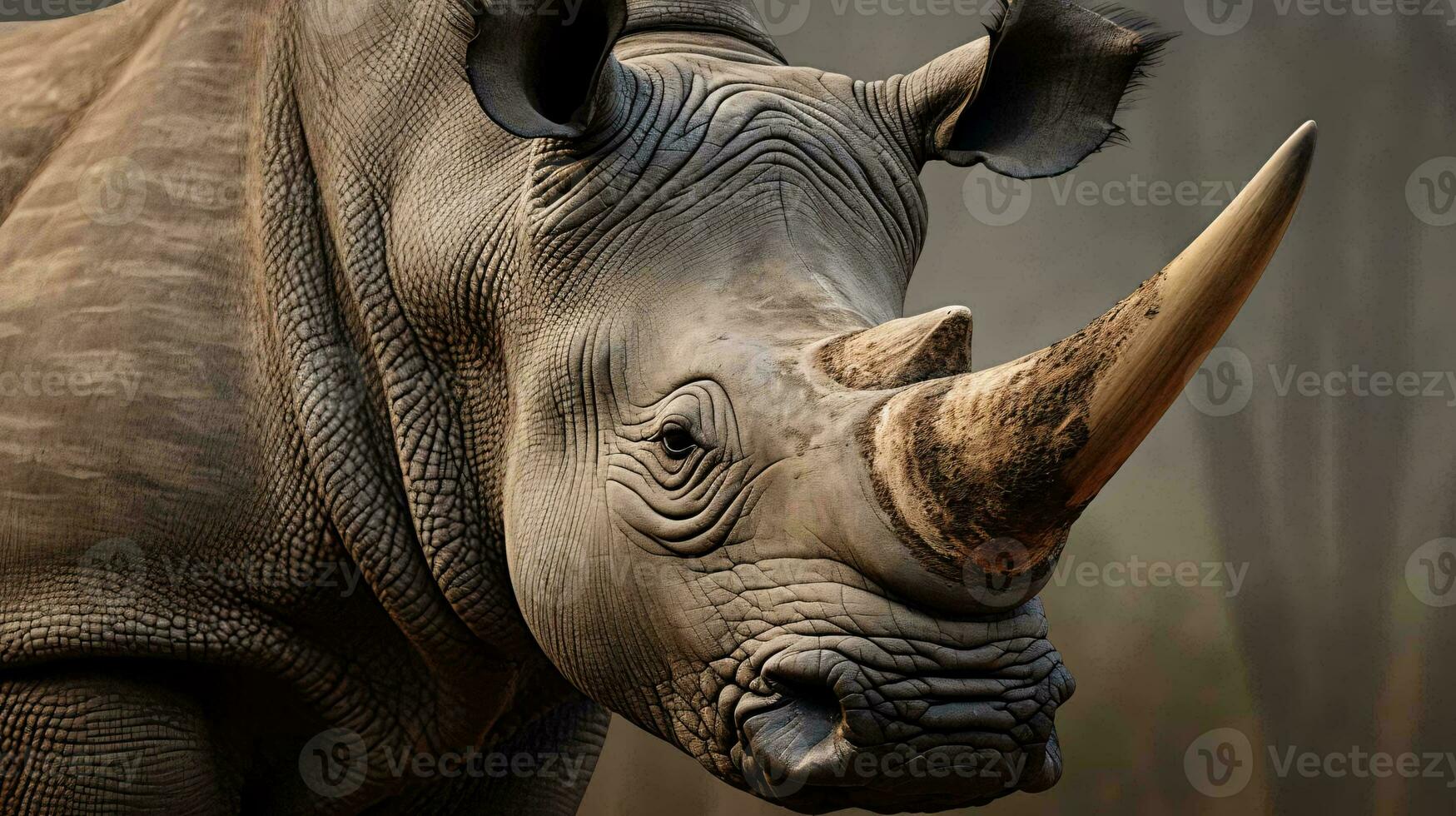 en stänga upp av en noshörning ai genererad foto