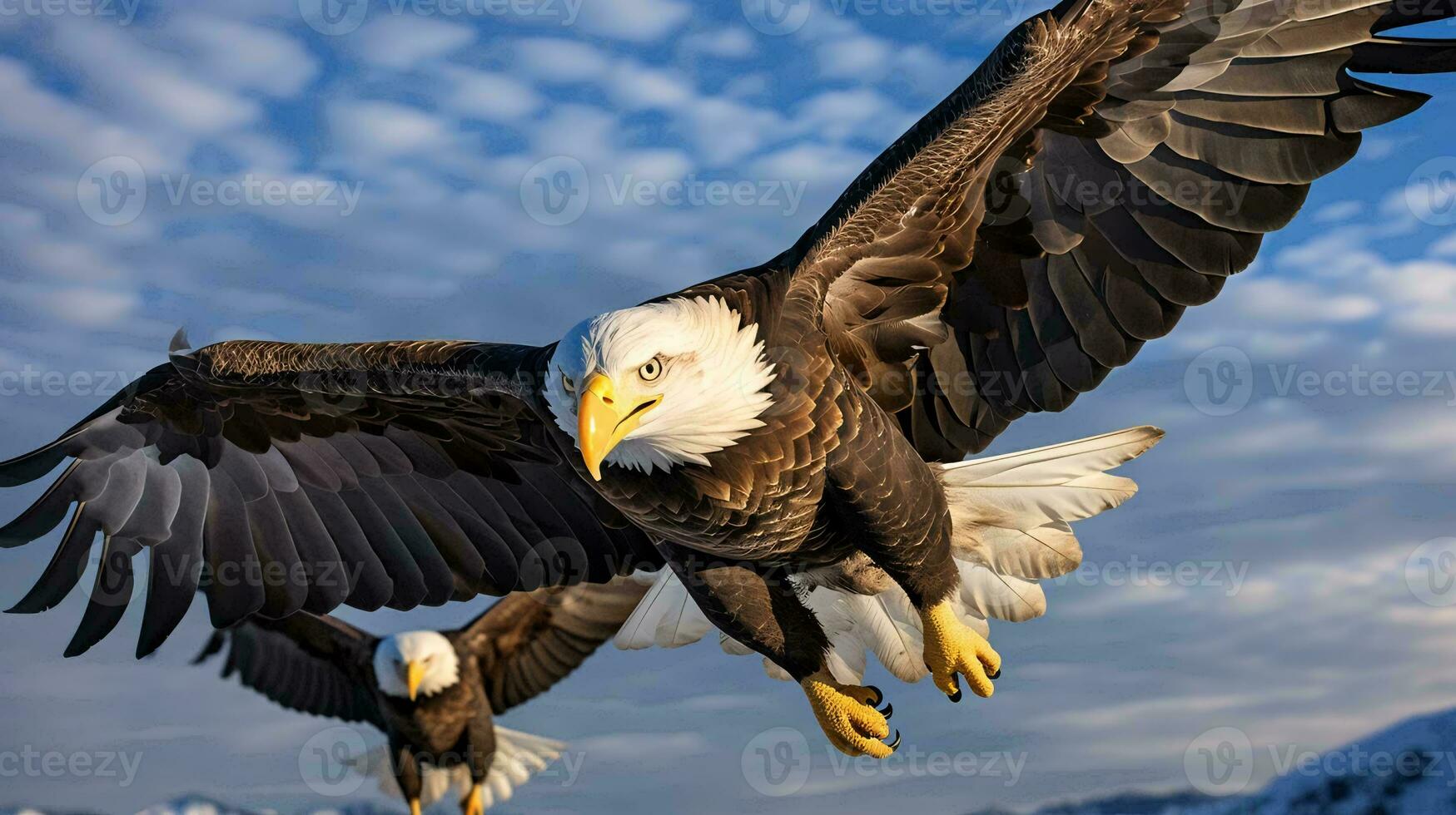 en par av skallig eagles flygande ai genererad foto