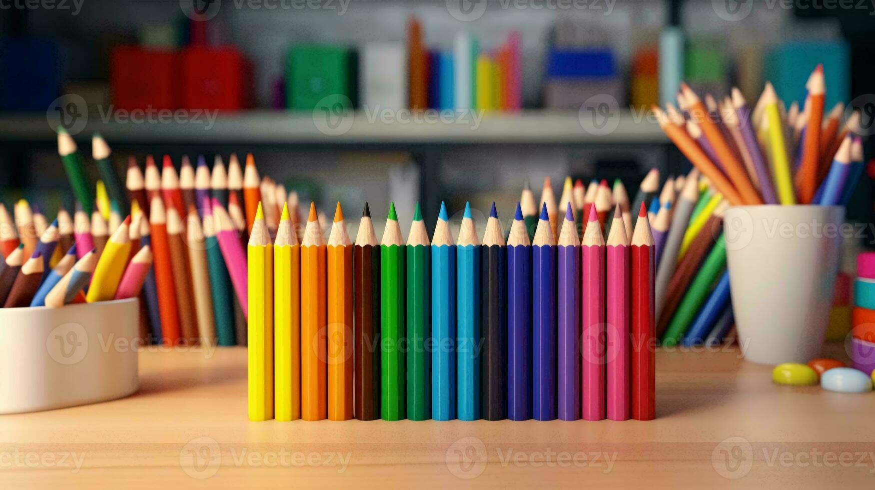 en grupp av färgad pennor ai genererad foto