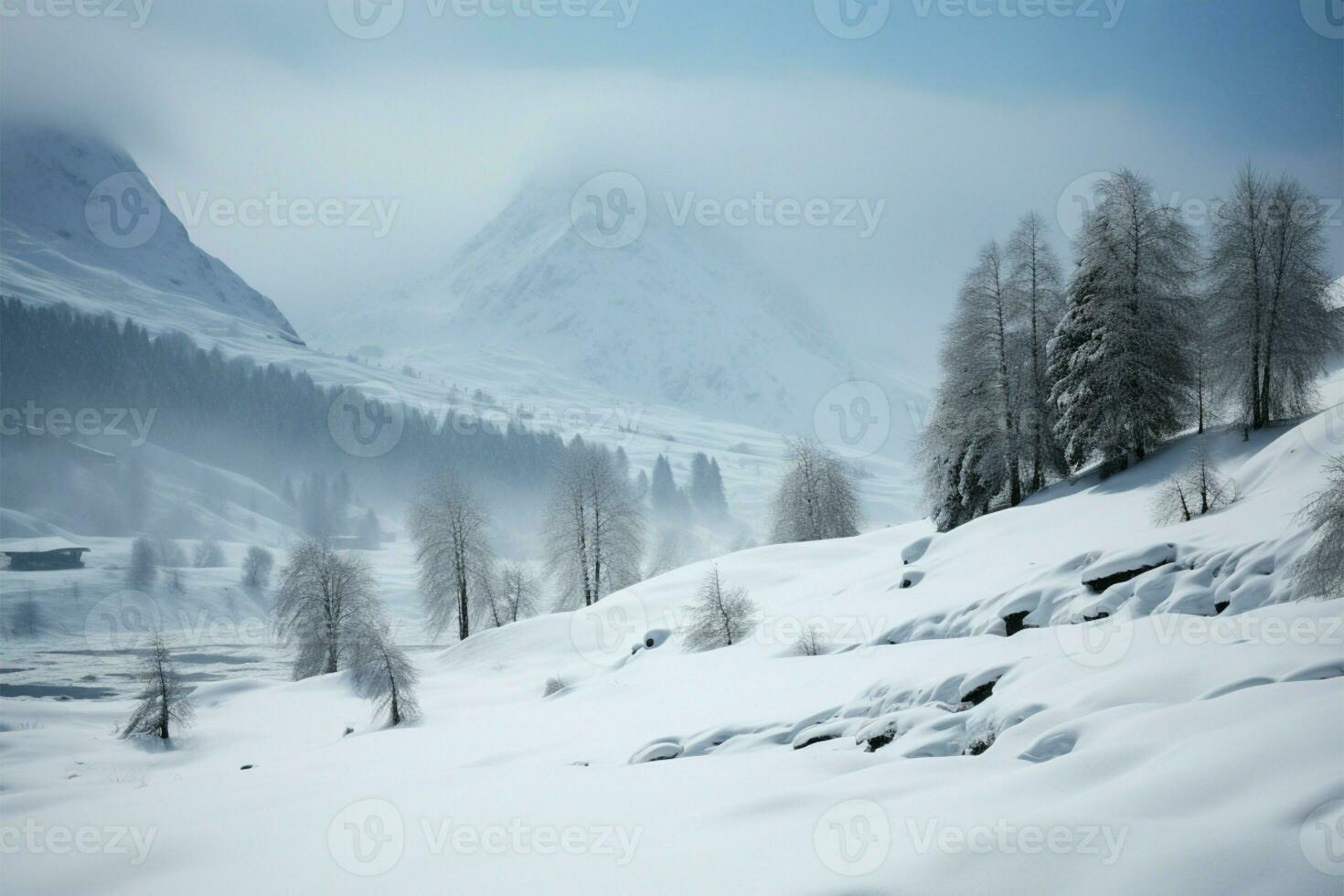 snö klädd österrikiska alps skapa en fantastisk vinter- landskap för utforskning ai genererad foto